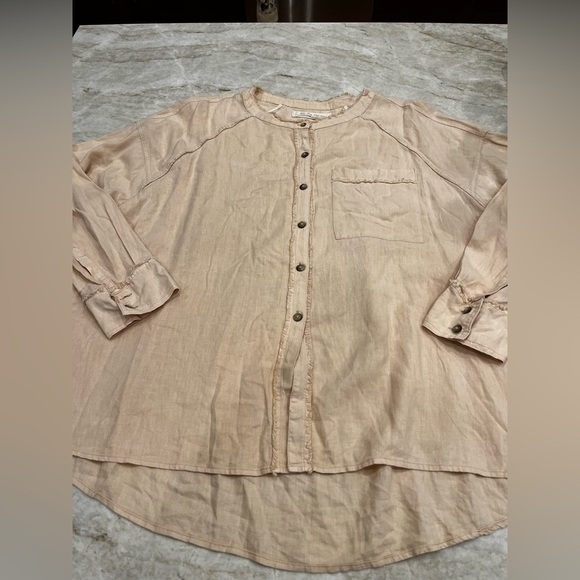 Free People Keep It Simple Oversized Button Down Shirt Shell Pink Size Medium - Picture 5 of 14